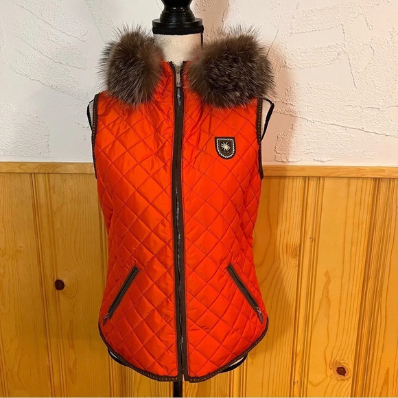 M. Miller Orange Nora Quilted Vest with Fur Sz-S - Picture 2 of 13